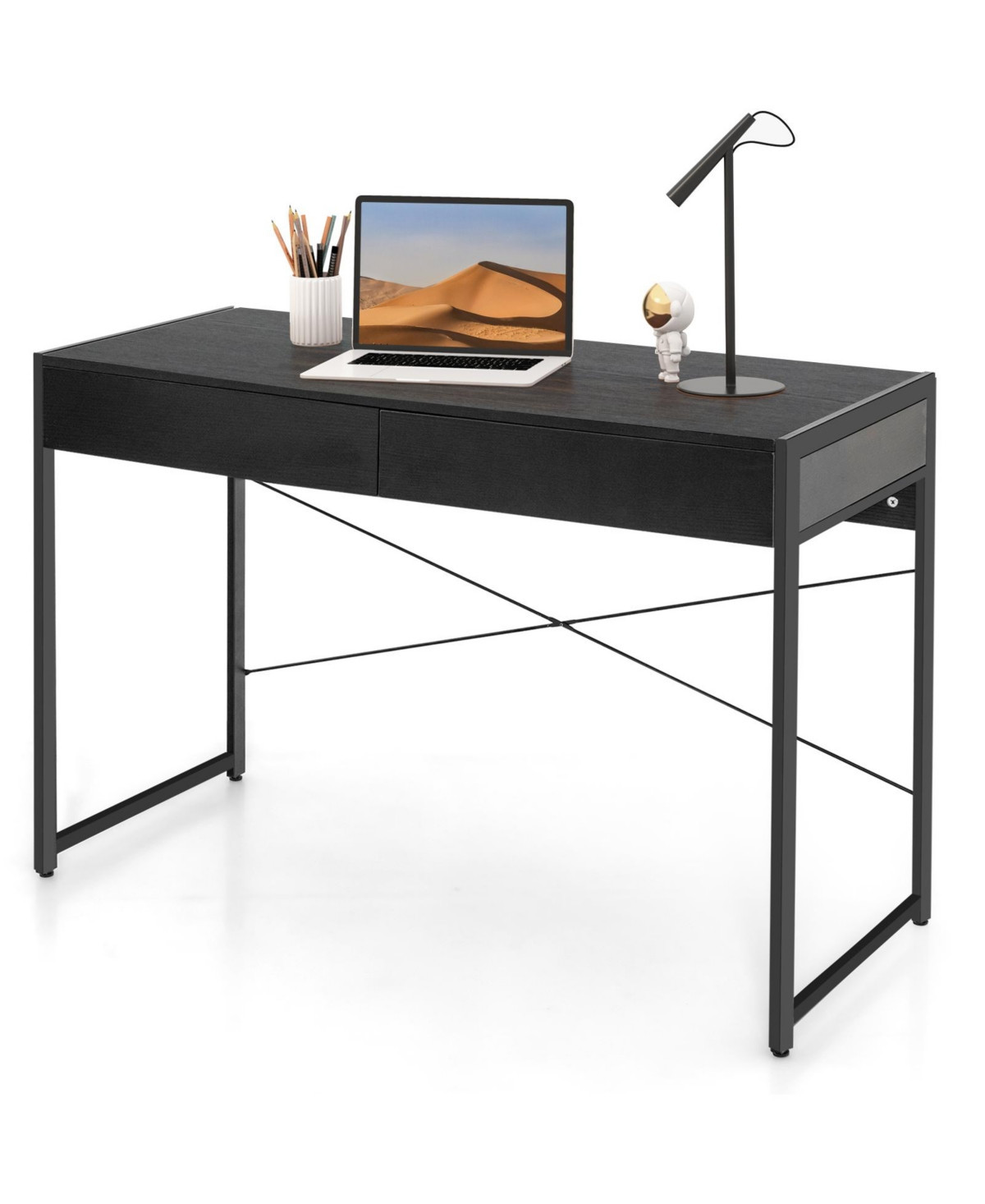 2-Drawer Home Office Desk with Steel Frame - Black | Macy's