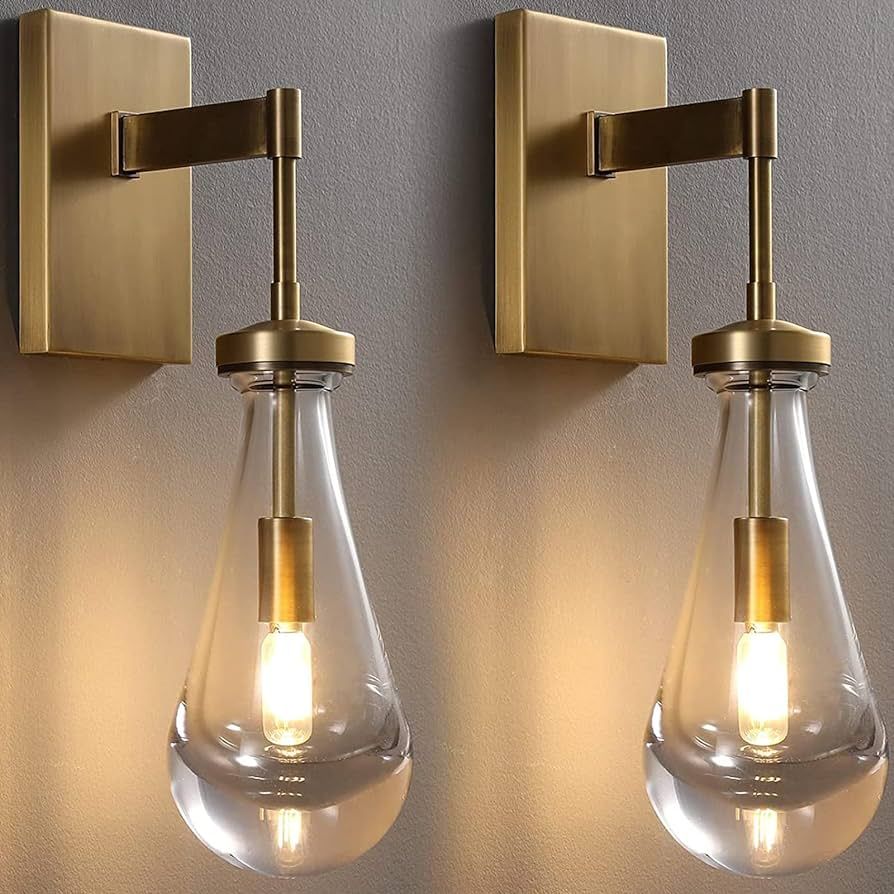 RINGRAIN Wall Sconces Modern Raindrop Wall Lights Set of 2, Brass Indoor Vanity Light Fixtures fo... | Amazon (US)