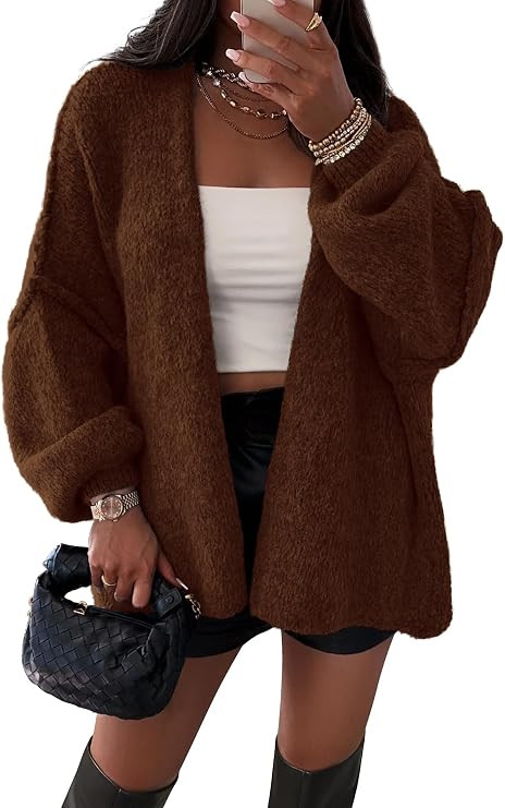 ATHMILE Womens Fall Oversized Cardigan Sweaters Long Lantern Sleeve Knit Open Front Lightweight W... | Amazon (US)