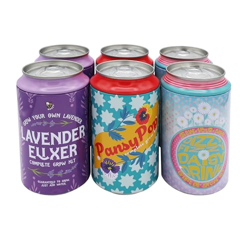 BUZZY Seeds Flower Grow Kit 6-Pack – Pansy, Lavender & Daisy Soda Cans with Seeds, Growing Medium & Liners – Fun DIY Indoor Gardening Party Favors & Gift Set | Amazon (US)
