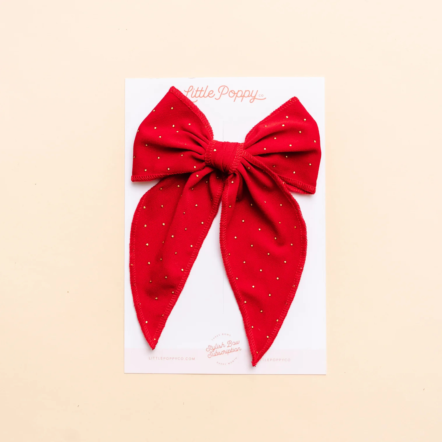 Red Gold Dot Bow for Girls, Winter Bow | Little Poppy Co