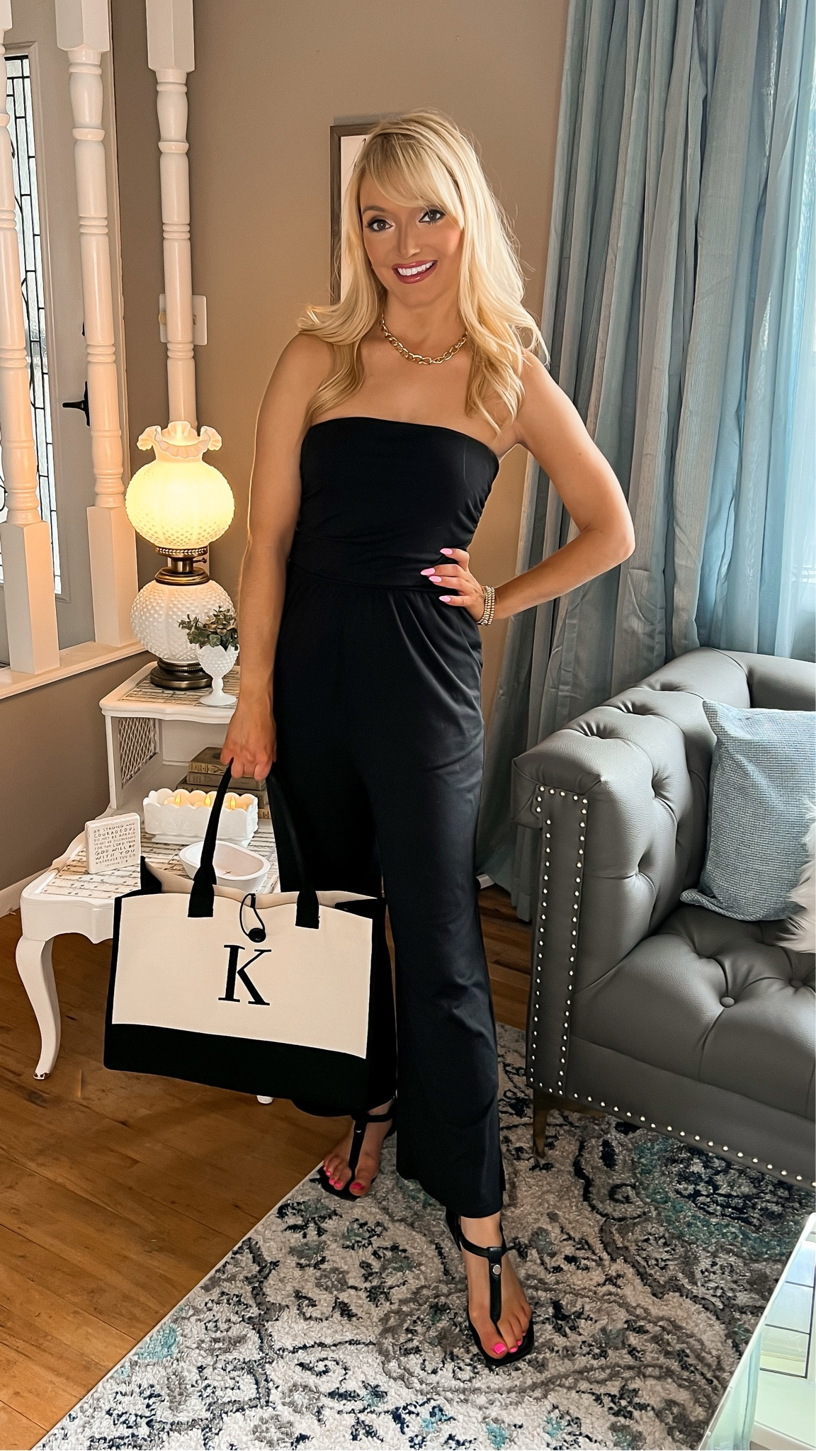 Black strapless jumpsuit - black jumpsuit - jumpsuits - black sandals - monogram tote bag - summer outfit - date night outfit - vacation outfit - resort wear - Amazon Fashion - Amazon finds 

#LTKitbag #LTKunder50 #LTKSeasonal