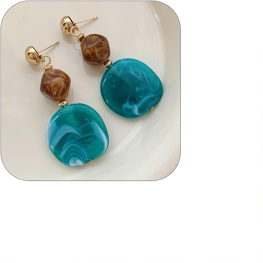 Layered Marble Color Block Geometric Drop Earrings For Women Statement Vintage French Style Elega... | Amazon (US)