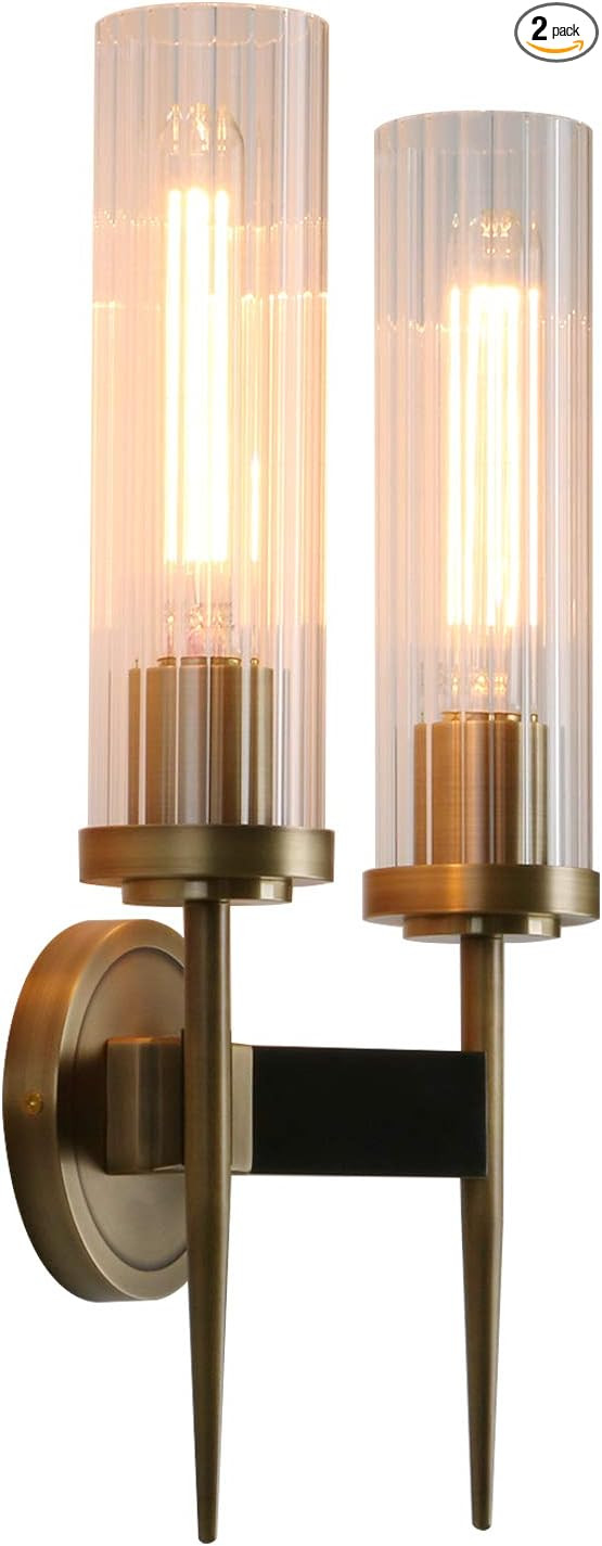 Permo Vintage Bronze Antique Single Wall Sconce Lighting Fixture with 2.8" Cylindrical Clear Glas... | Amazon (US)