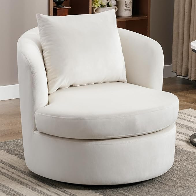 INZOY Swivel Barrel Chair with Cloth Fabric, Swivel Accent Chair Sherpa Chair with Plump Pillow, ... | Amazon (US)