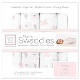 SwaddleDesigns Cotton Muslin Swaddle Blankets, Set of 4, Pastel Pink Butterflies and Posies, 46x46 I | Amazon (US)