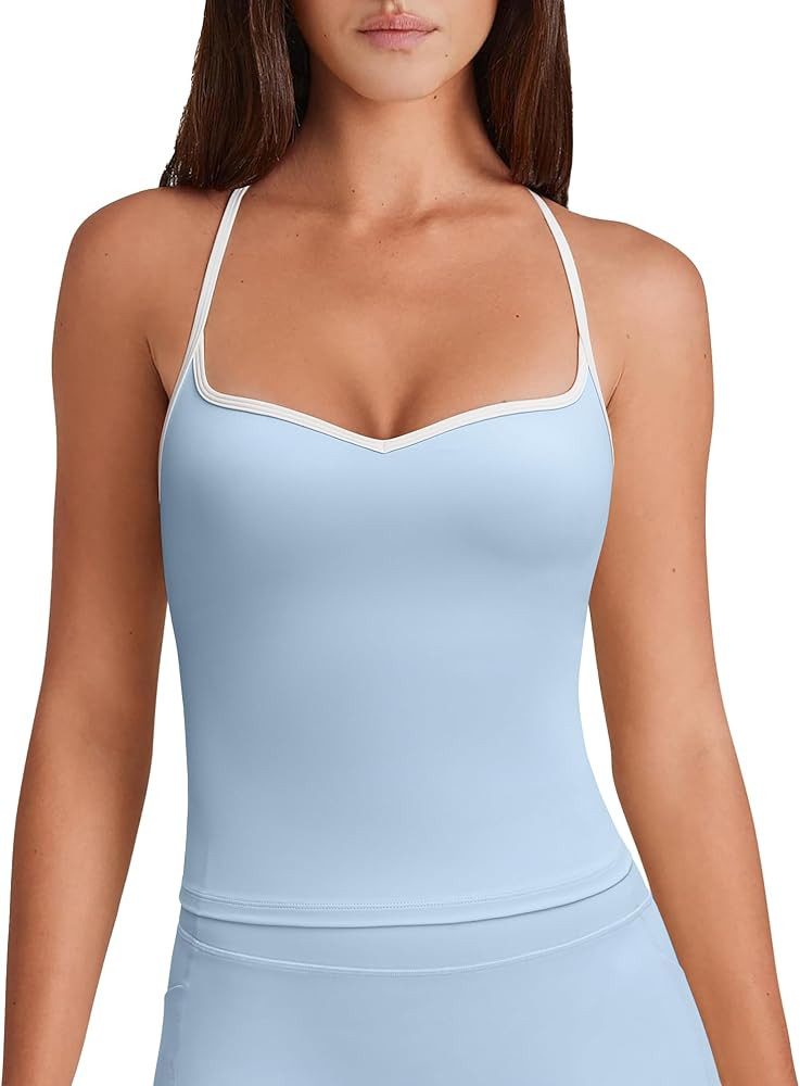 OMKAGI Sports Bras for Women Cute Sweetheart Neck Workout Tank Tops Open Back Yoga Bra Top | Amazon (US)