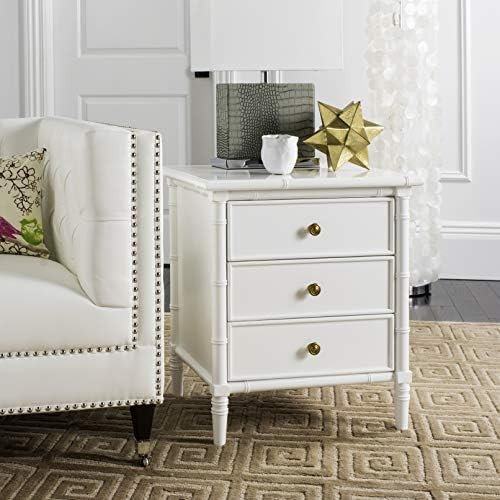 Safavieh Home Collection Mina Modern Coastal 3 Drawer 25" Bamboo Nightstand, White | Amazon (US)