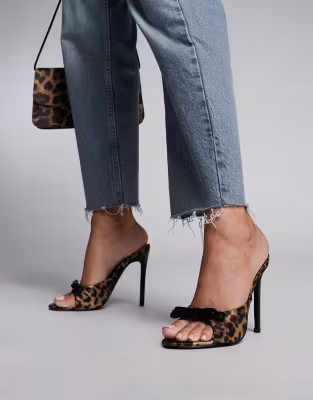Simmi London Halina Bow heeled mule in leopard | ASOS (Global)