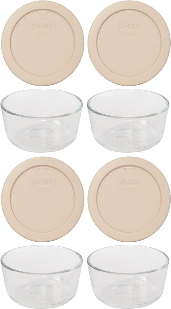 Pyrex (4 7202 Glass Bowls & (4) 7202-PC Blush Lids Made in the USA | Amazon (US)