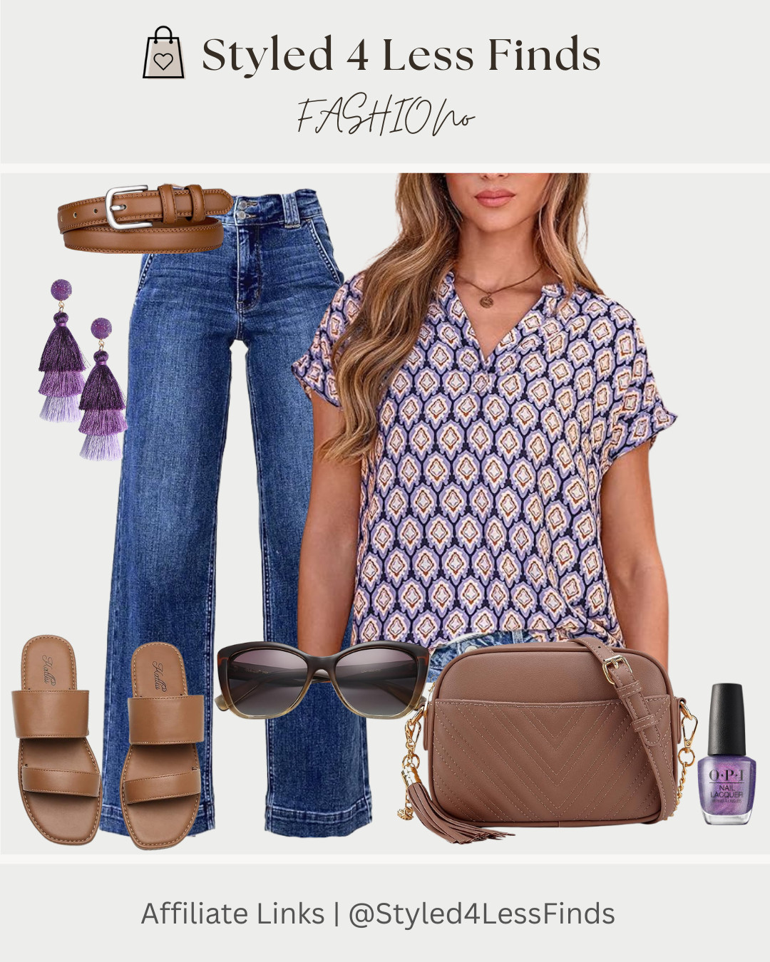 Easy, effortless + a little pop of color 💜✨

This look is all about mixing everyday staples with a fun printed top. The wide-leg denim keeps it relaxed, while the patterned blouse adds just enough interest. I paired it with warm brown accessories to tie everything together and keep it feeling polished but still casual.

Style tip: When wearing a bold or patterned top, keep the rest of your outfit neutral and cohesive (like matching belt, bag, and shoes). It balances the look and makes styling feel effortless! 

 #LTKcanada #LTKjeans #LTKover50style