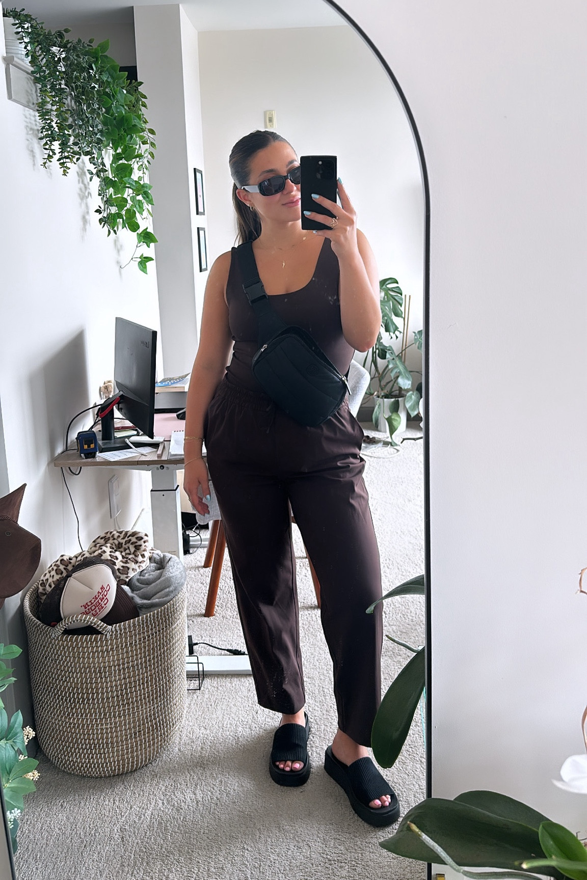 All brown outfit with black accessories. Monochrome is the easiest but these lululemon pants and express body contour body suit make it even easier. 

#express #lululemon #momochrome #summeroutfit 

#LTKTravel #LTKActive #LTKStyleTip