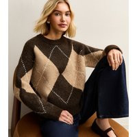 Women's Brown Argyle Pattern Crew Neck Jumper New Look | New Look (UK)