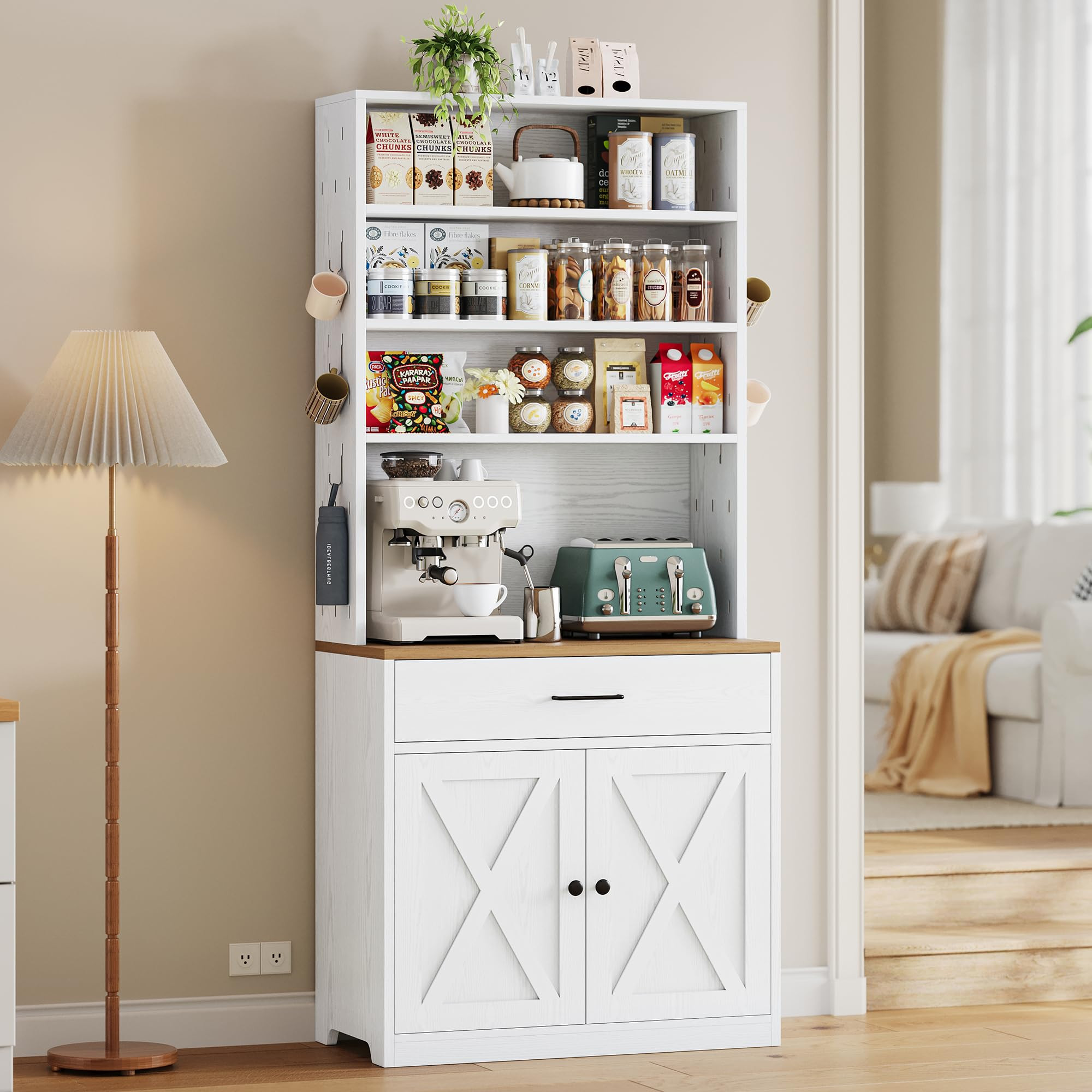 IRONCK Bakers Rack Microwave Stand with Storage and Pegboard, 71" Farmhouse Coffee Bar Cabinet wi... | Amazon (US)