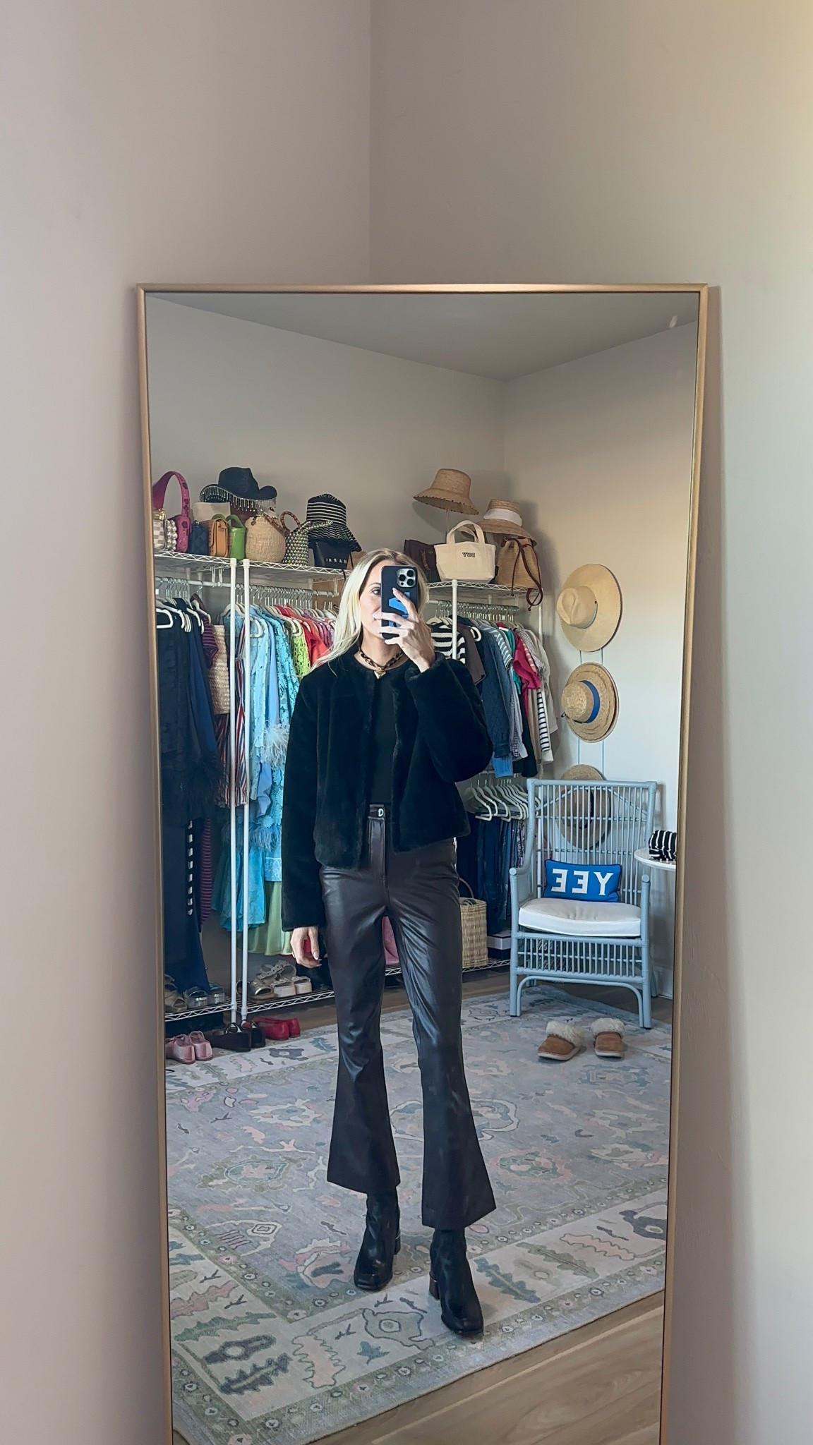 Loving this neutral winter outfit with my cropped faux-fur jacket, brown leather Veronica Beard pants, and Tory Burch block booties. Such a good look for travel outfits, New York outfits, or dressed-up holiday outfits. Linking everything plus trending Christmas outfit pieces and cold-weather favorites on LTK.

#LTKgrwm #LTKHoliday #LTKootd