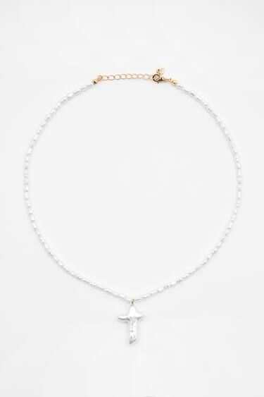 FAUX PEARL CROSS NECKLACE | PULL and BEAR UK