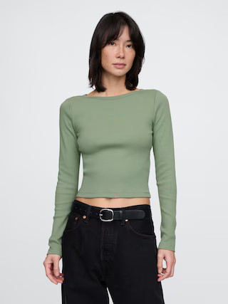 Heavyweight Rib Cropped Boatneck T-Shirt | Gap (US)