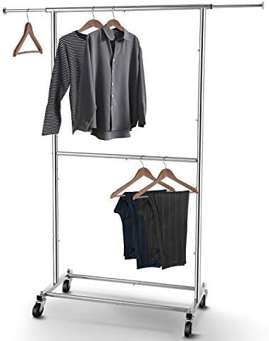 Simple Trending Double Rod Clothing Garment Rack, Rolling Clothes Organizer on Wheels for Hanging... | Amazon (US)