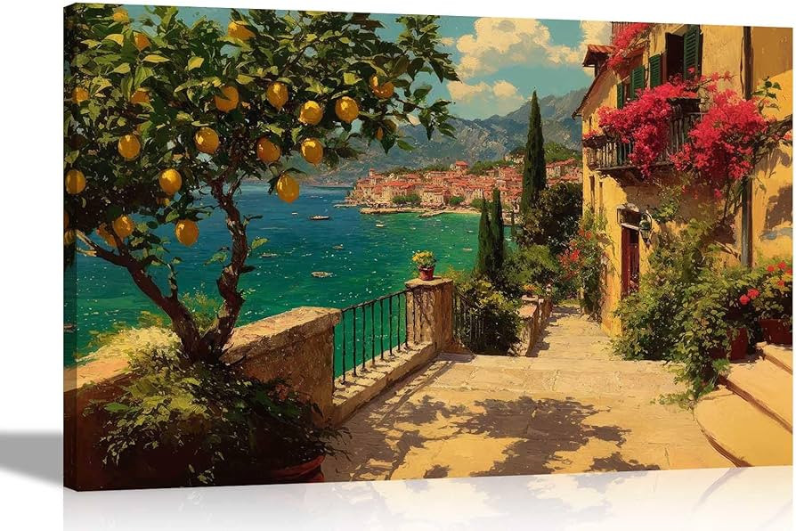 Artley Prints - Lemmon Tree Mediterranean Coast Oil Painting Print Canvas Wall Art Pictures For O... | Amazon (UK)