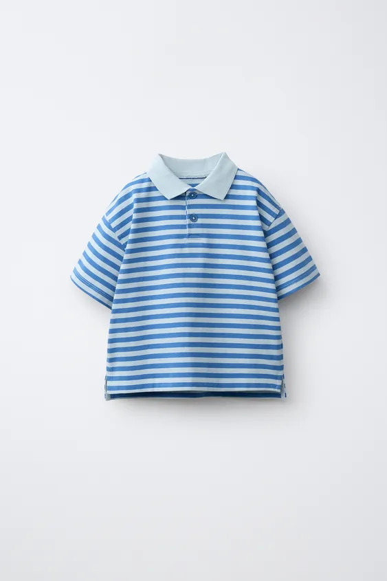 Polo shirt with collar and short sleeves. Button closure at yoke. Striped print. | Zara US