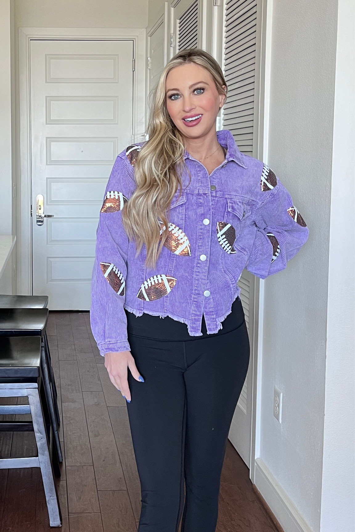 Game day cropped corduroy jacket for your next football outing! 