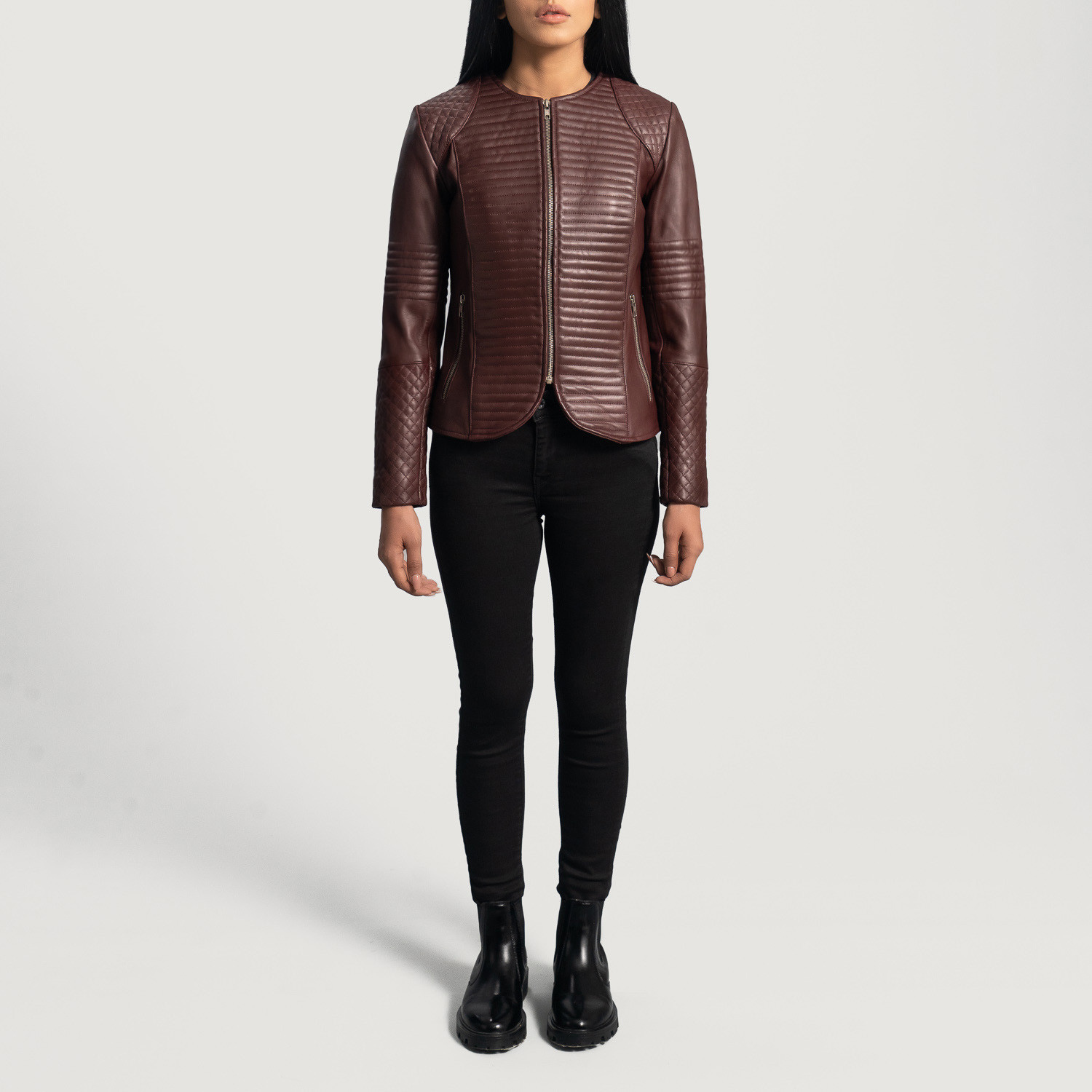 Nexi Quilted Maroon Leather Jacket | The Jacket Maker
