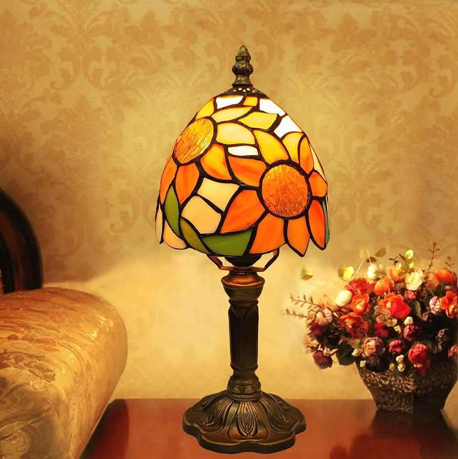 BMXKPO Tiffany Style Table Lamp,Sunflower Stained Glass Lamp,6 Inch Small Antique Bedside Lamp, f... | Amazon (US)