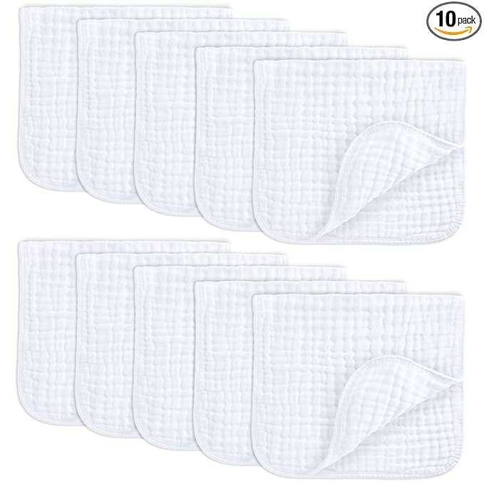 Comfy Cubs Muslin Burp Cloths 20" x 10", Pack of 10 - Large, 6-Layer, Ultra Absorbent 100% Cotton... | Amazon (US)