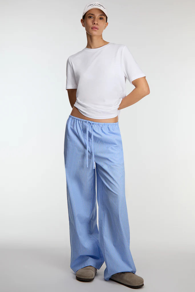 STRIPED COTTON POPLIN PAJAMA STYLE PANT | OAK + FORT