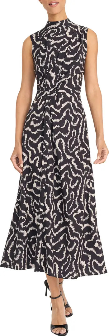 Print Mock Neck Sleeveless Midi Dress | Nordstrom