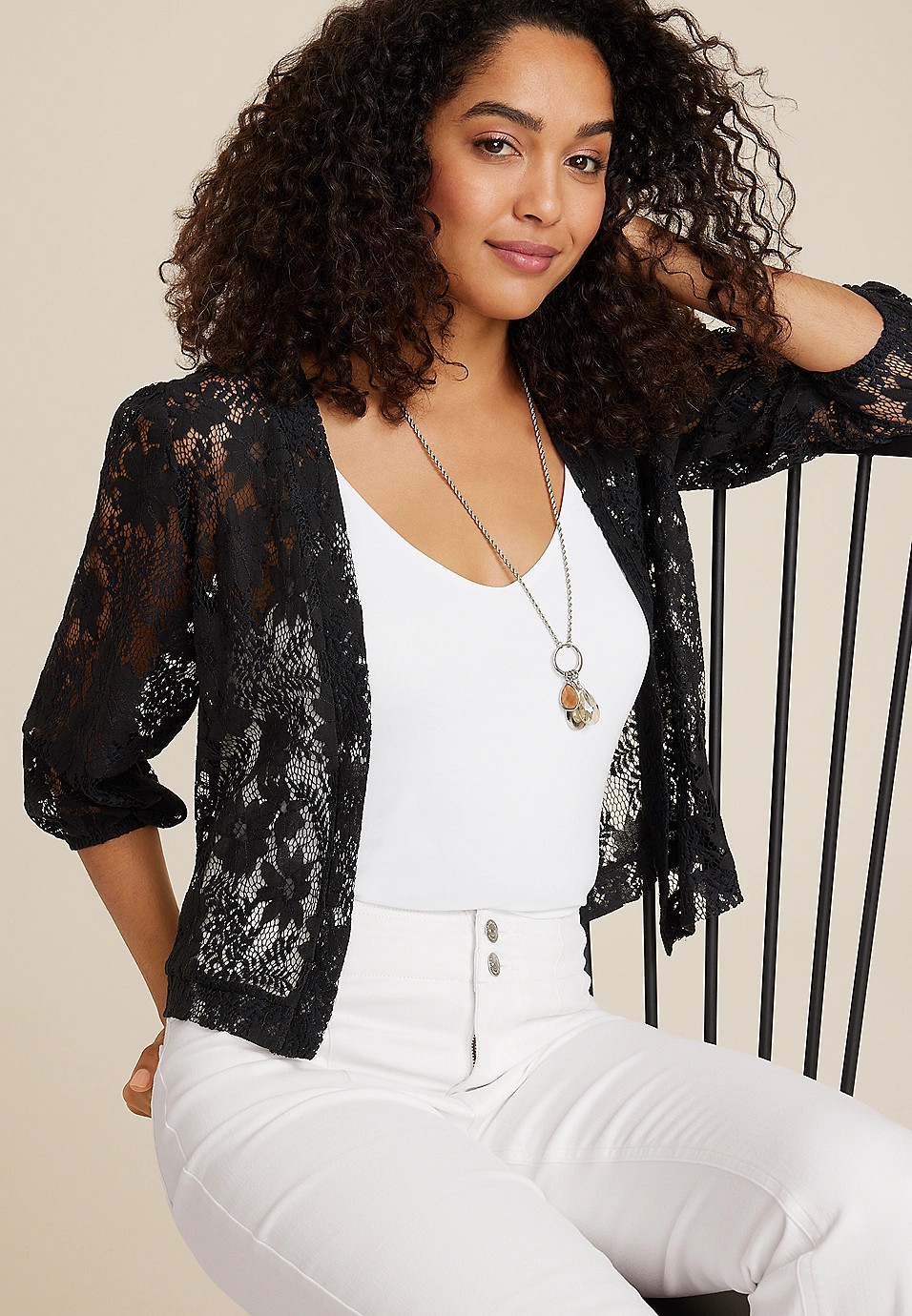 Embroidered Lace Cropped Kimono | Maurices