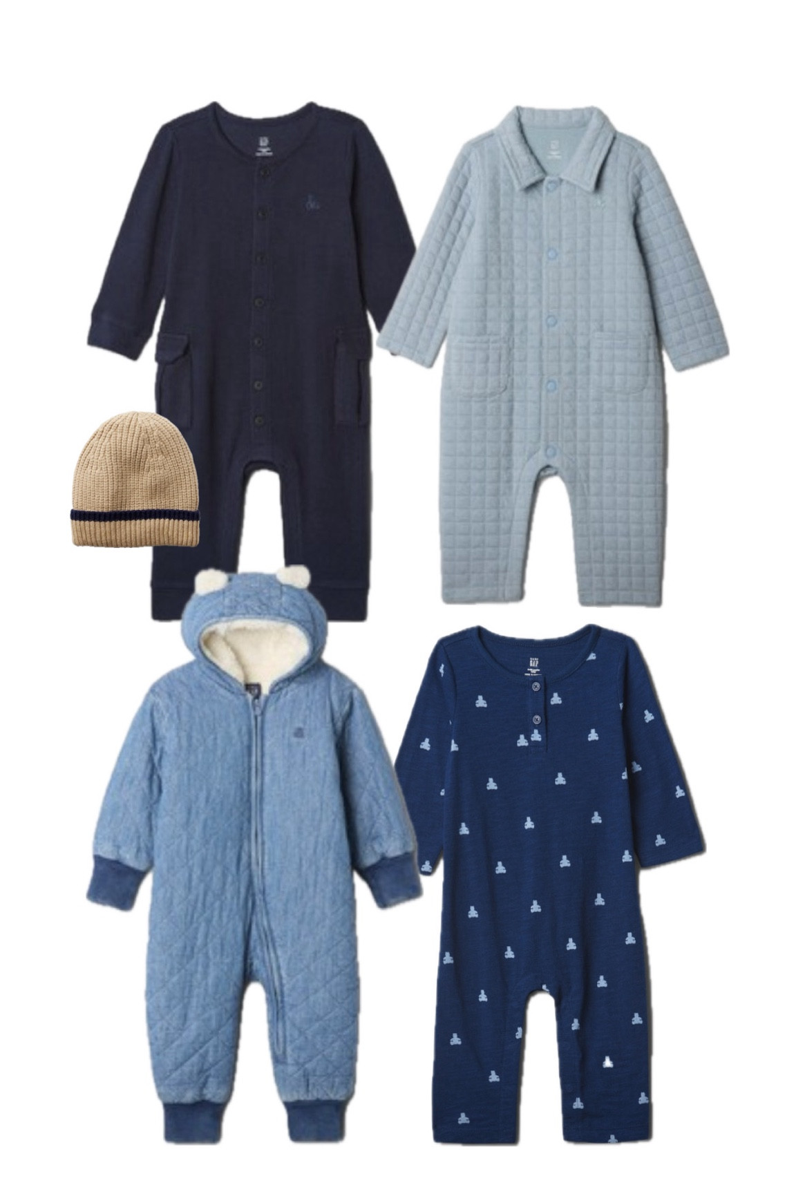 Baby boy one pieces and rompers winter capsule wardrobe from baby GAP - 50% off right now! 