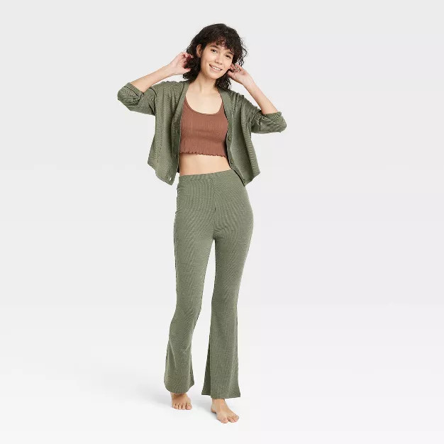 Women's Knit Lounge Flare Pants - Colsie™ Green M | Target