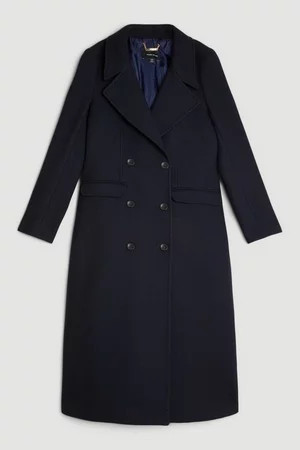 Italian Manteco Wool Double Breasted Longline Coat | Karen Millen UK + IE + DE + NL