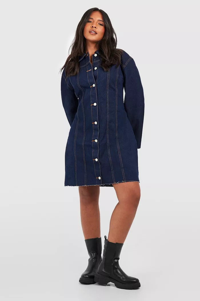 Plus Raw Hem Denim Shirt Dress | boohoo (US & Canada)
