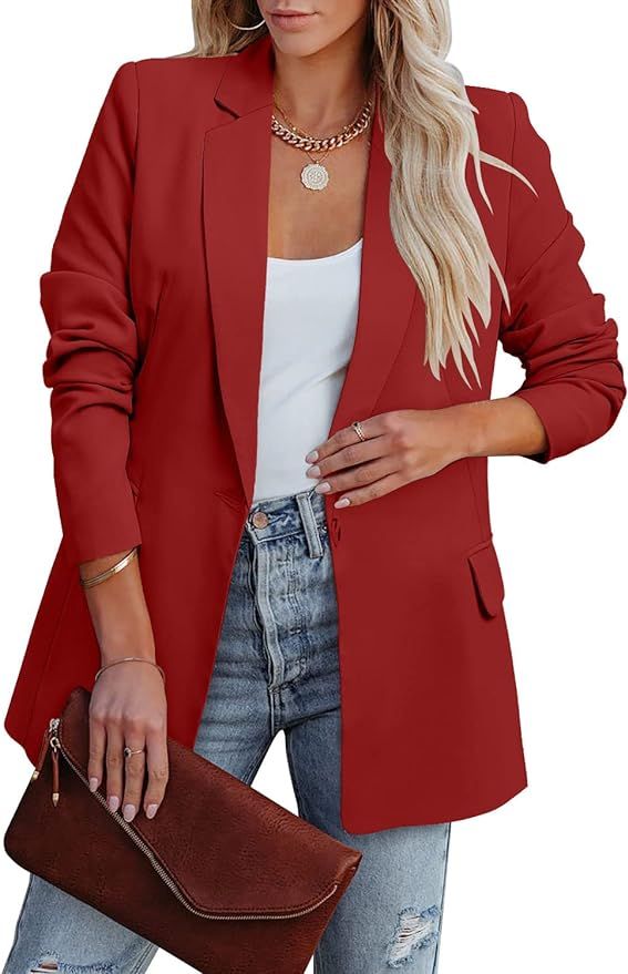 ZDLONG Womens Slim Blazer Jackets Long Sleeve Lapel Button Up Work Office Coat | Amazon (US)