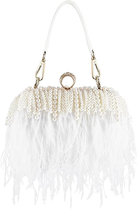 Women Ostrich Feather Tote Bag Fluffy Purse Clutch Feather Evening Handbag for Wedding Anniversar... | Amazon (US)