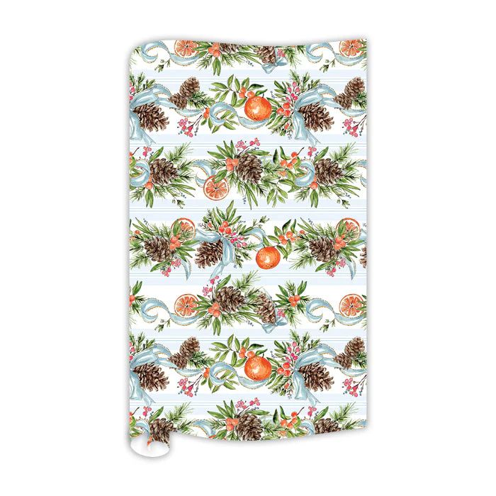 Christmas Citrus Pinecone Garland Gift Wrap | Rosanne Beck Collections