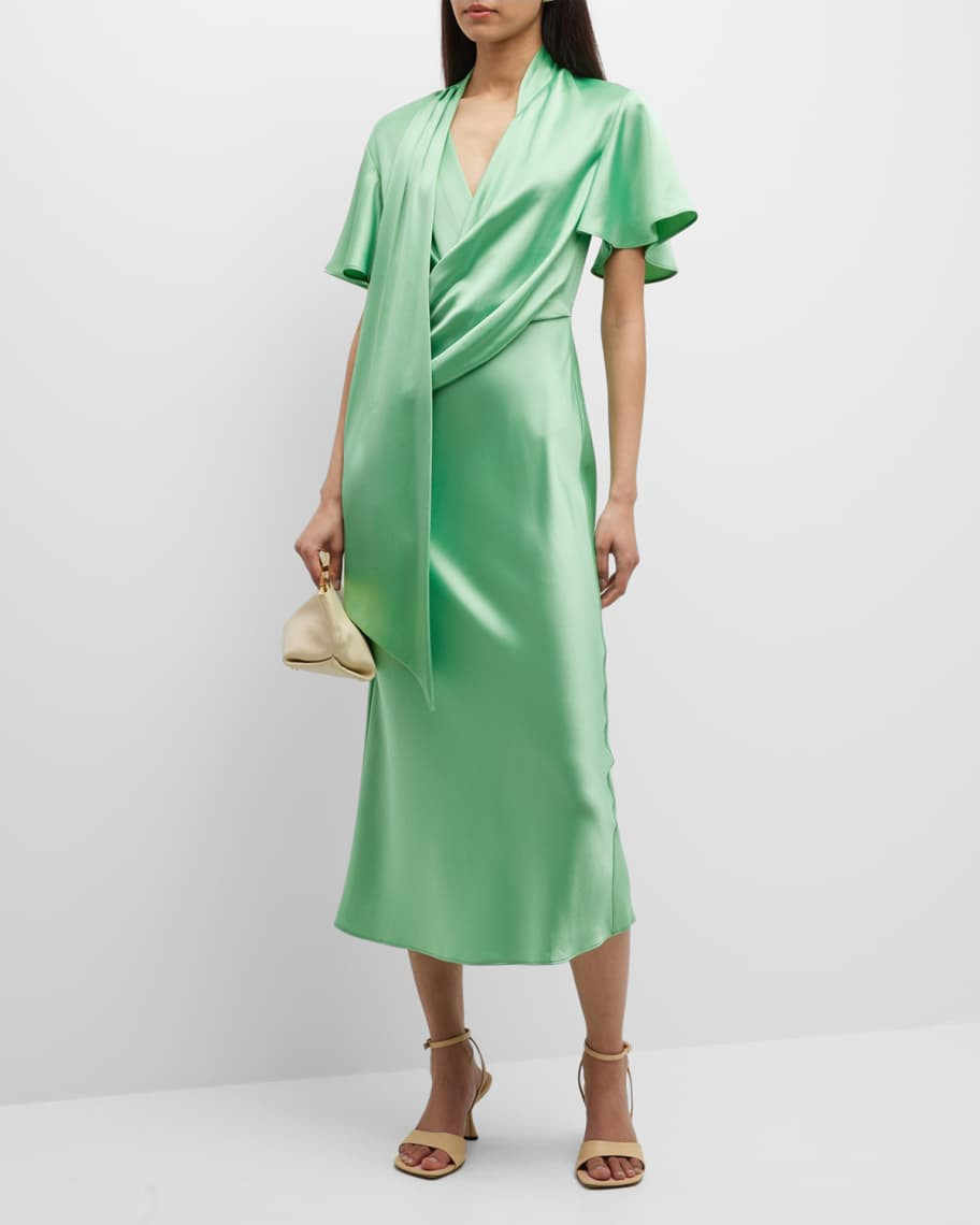 Acler Eastcott Draped Satin Midi Dress | Neiman Marcus