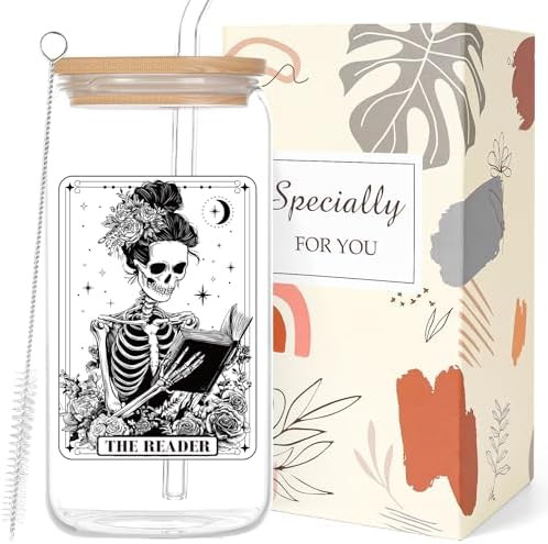 Book Lovers Glass Cup Gifts for Women Girls, 16 Oz the Reader Theme Glass Cup with Lids Straw Gif... | Amazon (US)