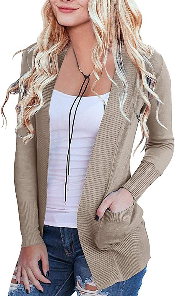 MEROKEETY Women's Open Front Casual Knit Cardigan Classic Long Sleeve Sweater Coat | Amazon (US)