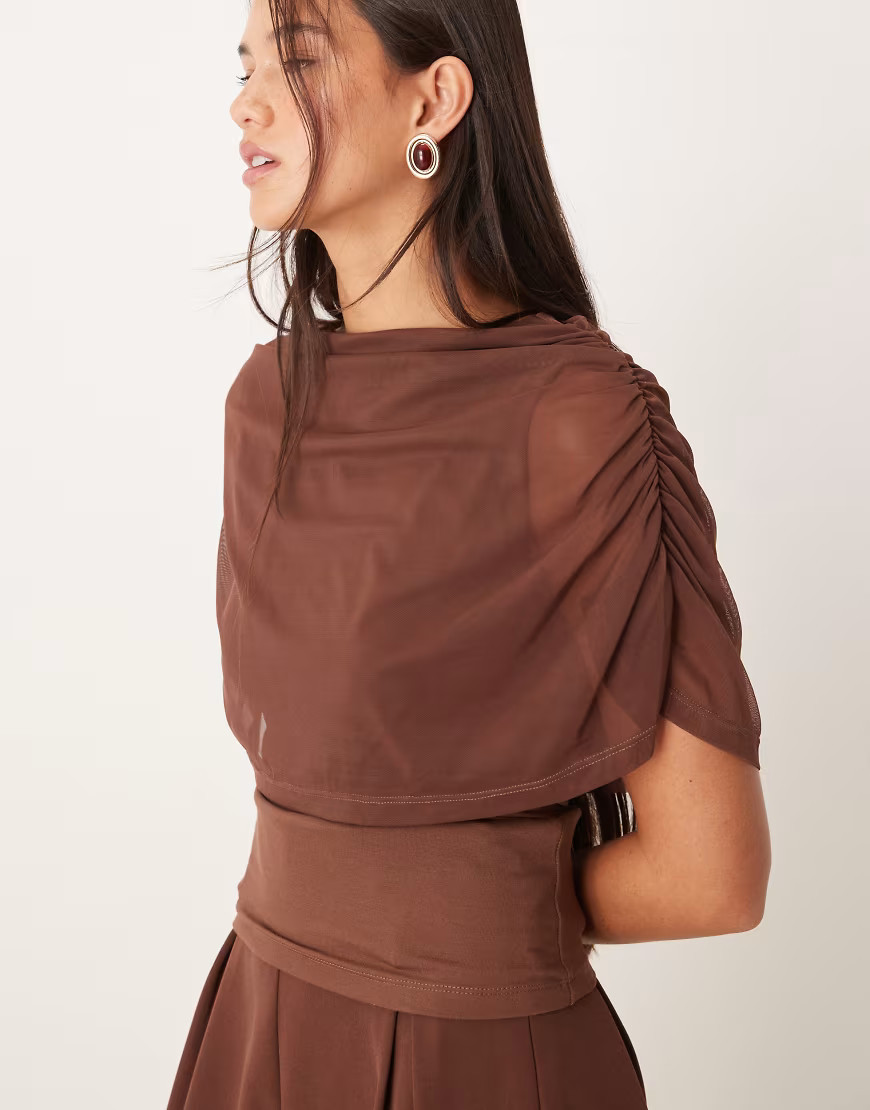 ASOS DESIGN mesh cape top in brown | ASOS (Global)