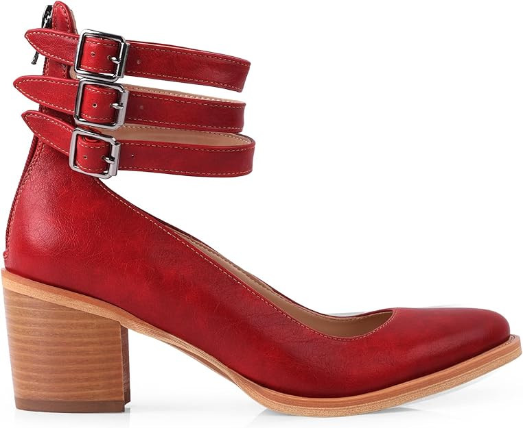 FancyQueen Mary Jane Pumps, Vintage Mary Janes Heels Chunky Round Toe Mary Jane Shoes with Adjust... | Amazon (US)