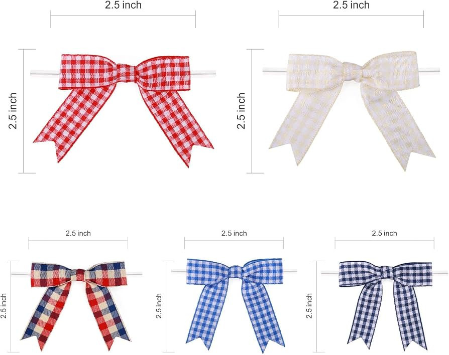 Meseey 50 Pcs Gingham Ribbon Bows with Twist Tie 2.5" Red Navy Blue Royal Blue White Buffalo Chec... | Amazon (US)