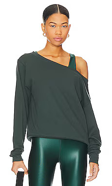 Spiritual Gangster Vida Off Shoulder Sweatshirt in Deep Forest from Revolve.com | Revolve Clothing (Global)