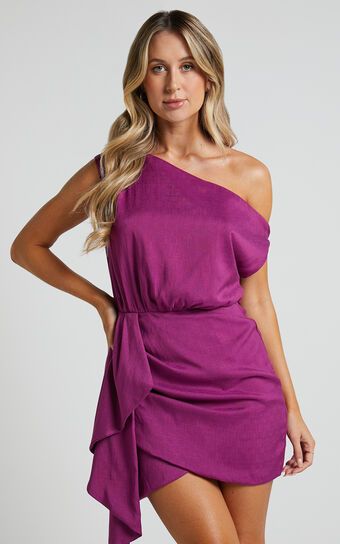 Niana Mini Dress - Drape One Shoulder Dress in Purple | Showpo (ANZ)