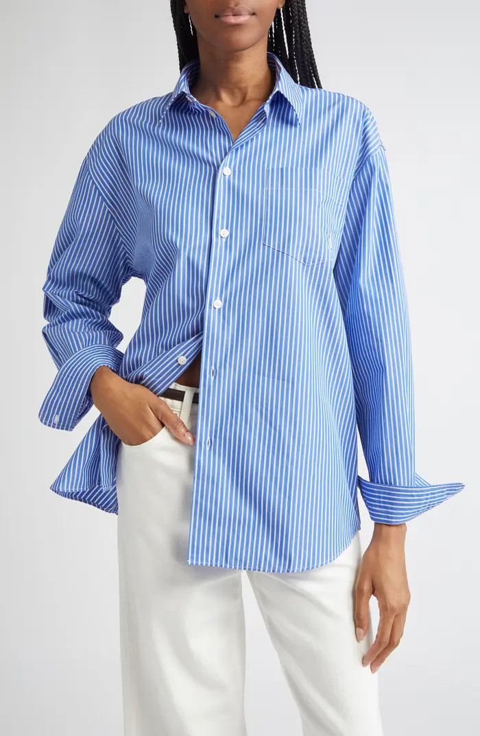 Sporty & Rich SRC Stripe Oversize Cotton Poplin Button-Up Shirt | Nordstrom | Nordstrom
