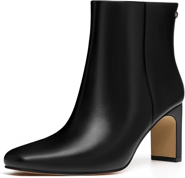 Athlefit Botas de tobillo para mujer, botas cortas de tacón grueso con punta cuadrada y cremalle... | Amazon (US)