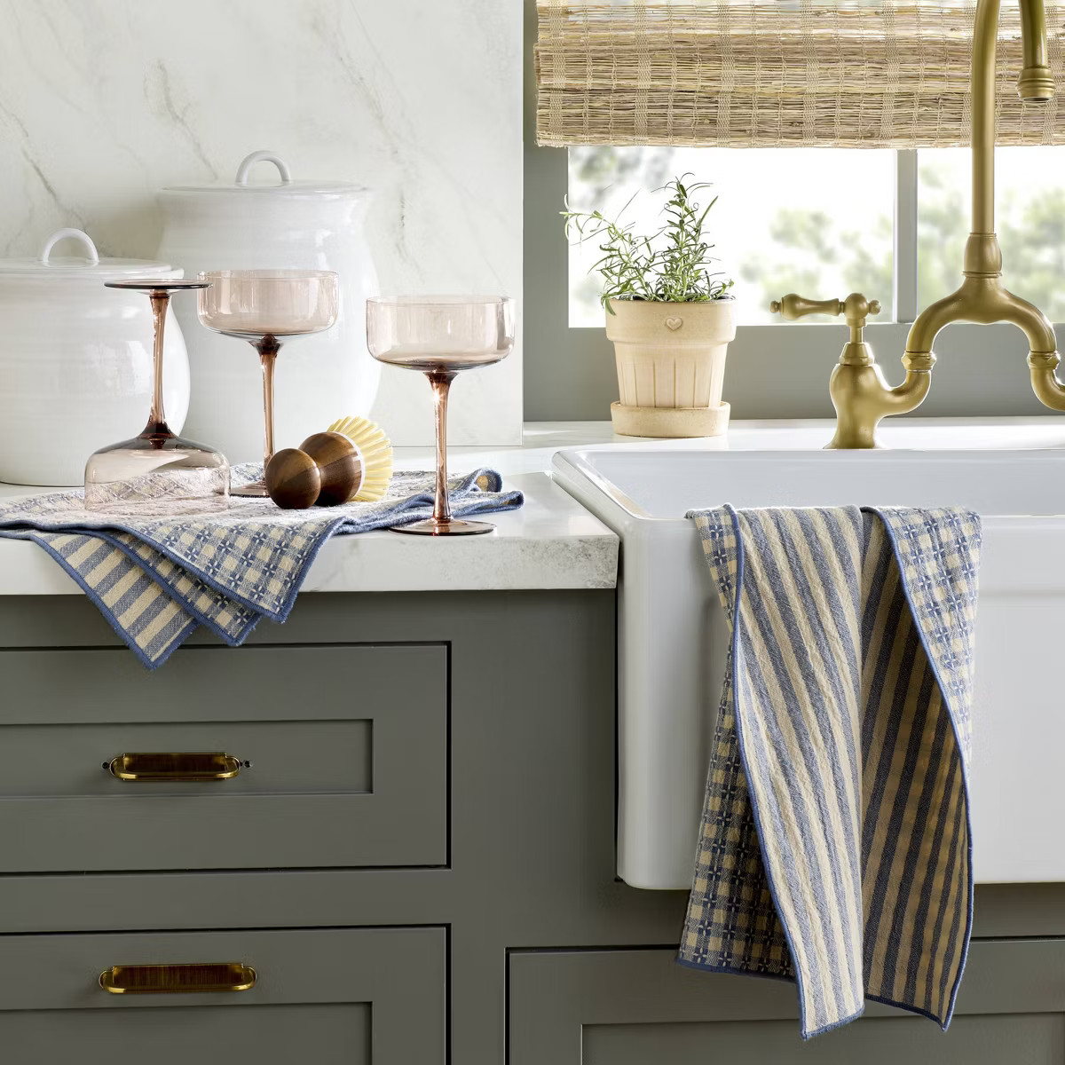 2ct Reversible Textured Gingham/Stripe Kitchen Towel Set - Hearth & Hand™ with Magnolia | Target