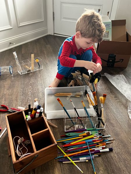 My 4 year old loves organization. He literally begged me to let him sort my paintbrushes 🤪
Home decor, home organization, craft room 

#LTKFind #LTKhome #LTKfamily